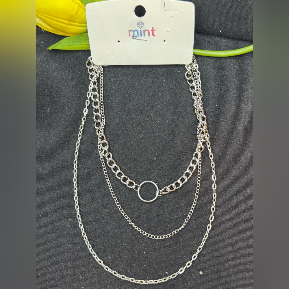 Mint Multi Silver Tone Link Chain Necklace 15-17 inch approx